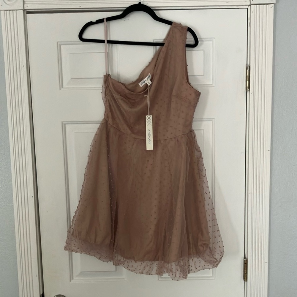 She + Sky Taupe Textured Dress